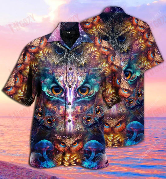 Owl Uathúil Léine Muinchille Gearr Unisex Laethanta Saoire Léinte T Haváíacha Léinte haváíais Oirbheartaíochta Léinte Greannmhar haváíais, Bronntanas Léine Haváís, Bronntanas Nollag