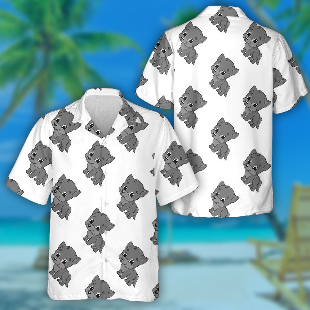 Cute Cartoon Character With Grey Baby Wolf Hawaiian Shirt, Hawaiian Shirt Gift, Christmas Gift