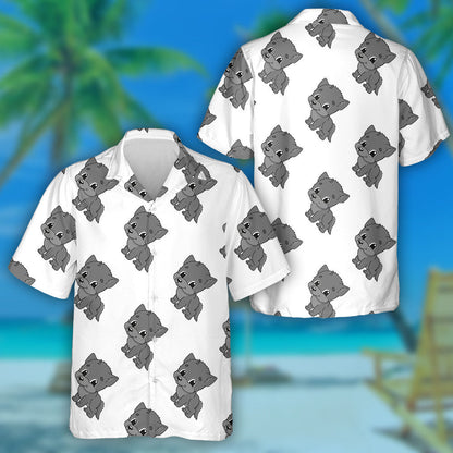 Cute Cartoon Character With Grey Baby Wolf Hawaiian Shirt, Hawaiian Shirt Gift, Christmas Gift