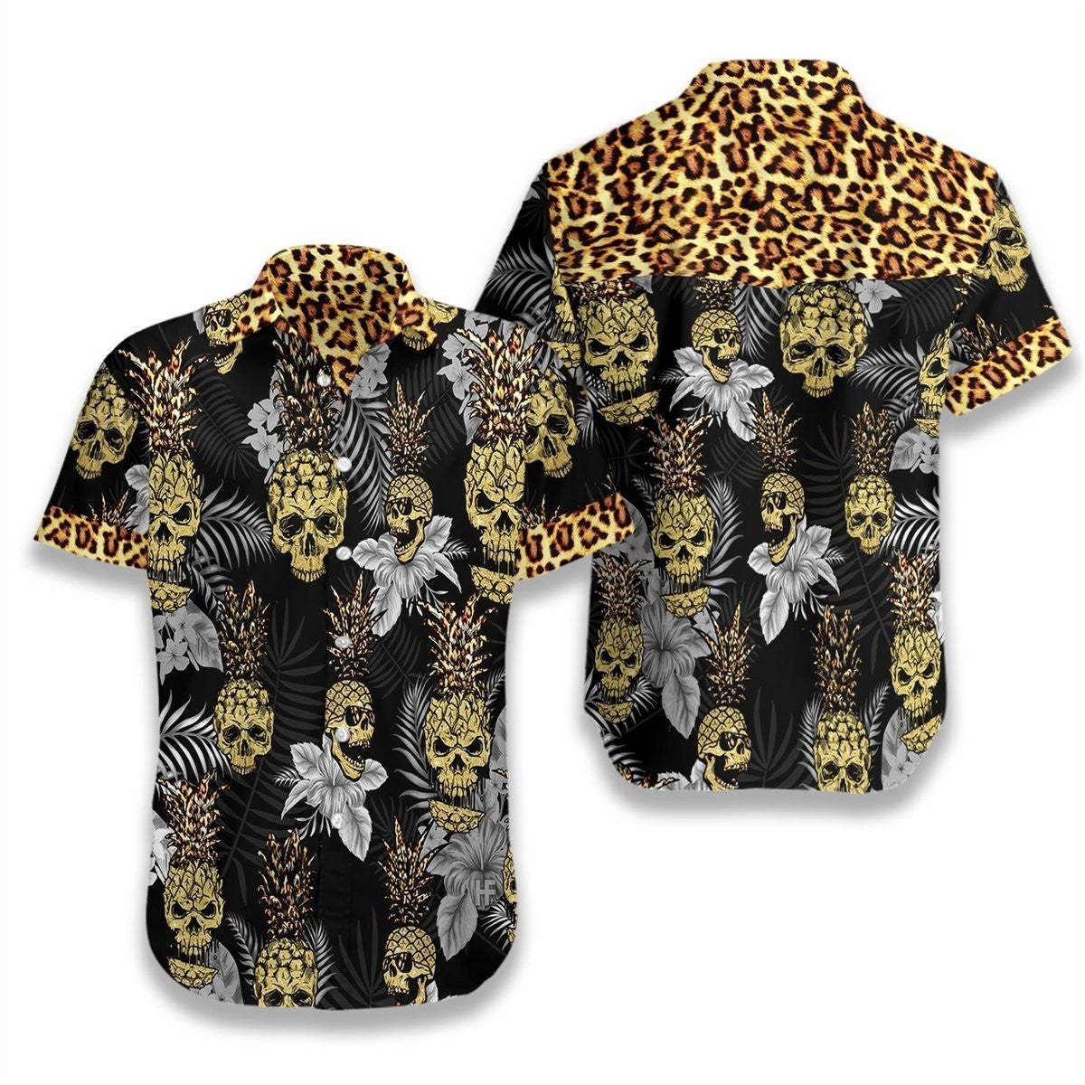 Pine Apple Skull Leopard Tropical Pattern Hawaiian Shirt,Hawaiian Shirt Gift, Christmas Gift
