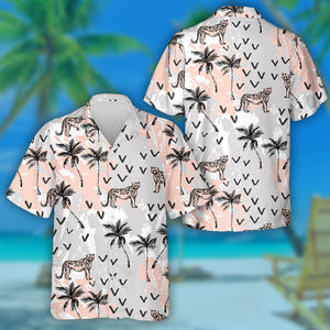 Wild Animals Leopard With Abstract Minimal Palm Trees Hawaiian Shirt, Hawaiian Shirt Gift, Christmas Gift