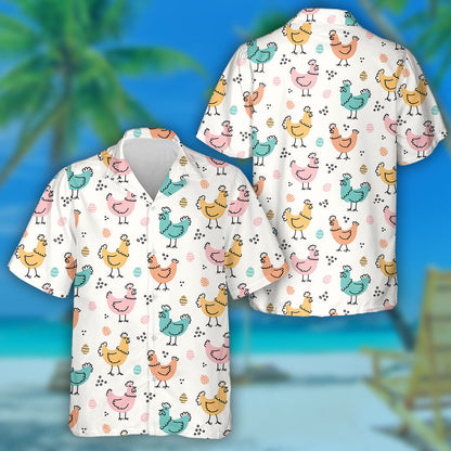 Happy Colorful Chicken With Egg Easter Hawaiian Shirt, Hawaiian For Gift