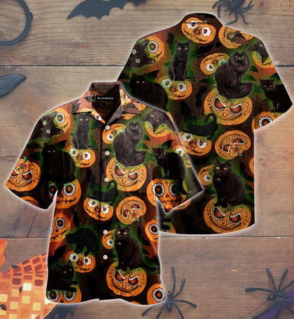 Black Cat Pumpkin Horror Halloween Hawaiian Shirt ,Hawaiian For Gift