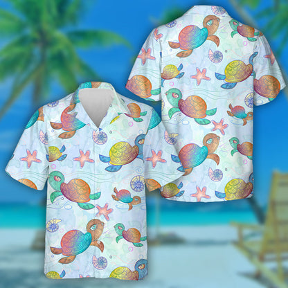 Holographic Sea Turtles With Various Marine Animals Hawaiian Shirt, Hawaiian Shirt Gift, Christmas Gift