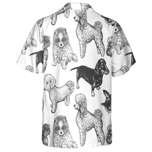 White And Black Hand Drawing Of Dogs Hawaiian Shirt, Hawaiian Shirt Gift, Christmas Gift