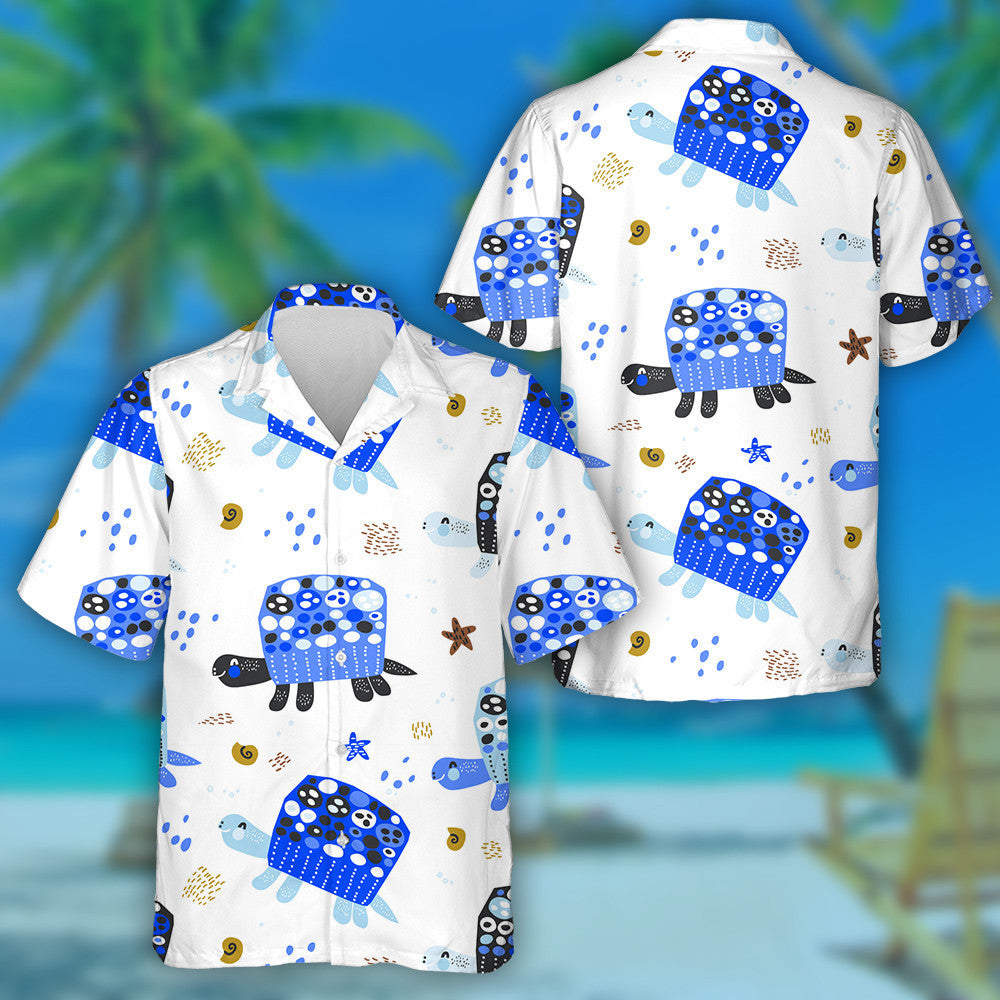 Blue Turtles Marine Starfish And Shells Hawaiian Shirt, Hawaiian For Gift
