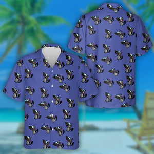 Cute Cartoon Black Wolf On Purple Hawaiian Shirt,Hawaiian Shirt Gift, Christmas Gift