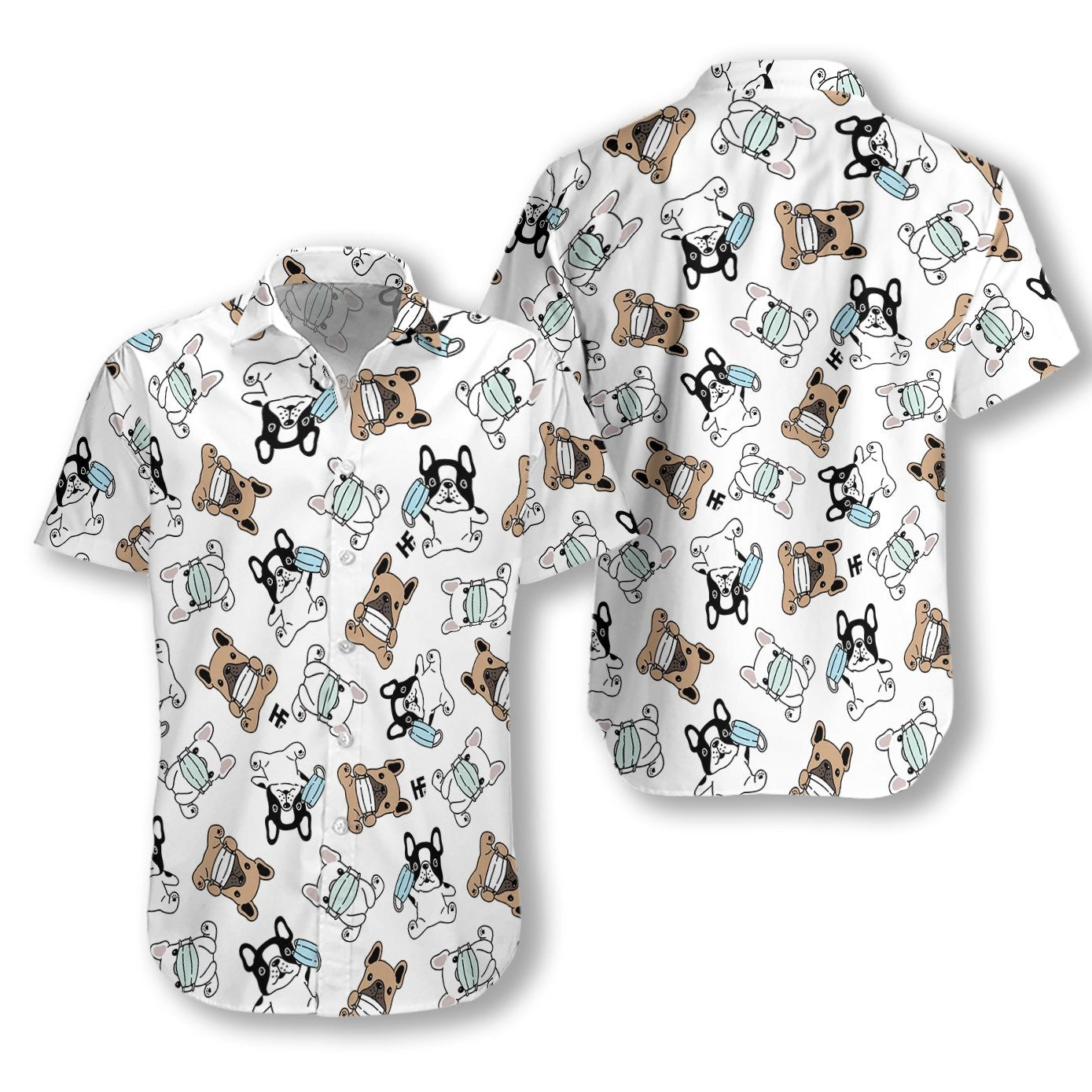 Bulldog gleoite Fraincis Le Masc Aghaidh Cúlra Bán Léine Haváís, Bronntanas Léine Haváís, Bronntanas Nollag