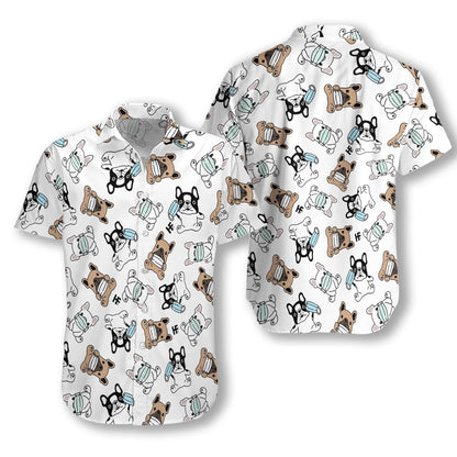 Bulldog gleoite Fraincis Le Masc Aghaidh Cúlra Bán Léine Haváís, Bronntanas Léine Haváís, Bronntanas Nollag