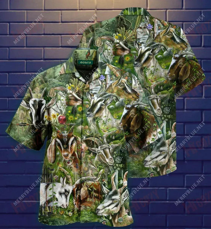 Wild Goat Unisex Short Hawaiian Shirt Ocean Hawaiian T Shirts Tropical Shirts For Men Hawaiian Shirts For Men, Hawaiian Shirt Gift, Christmas Gift