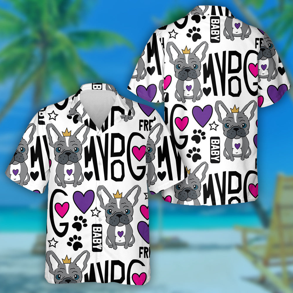 Adorable Baby French Bulldog Cartoon Background Hawaiian Shirt, Hawaiian Shirt Gift, Christmas Gift