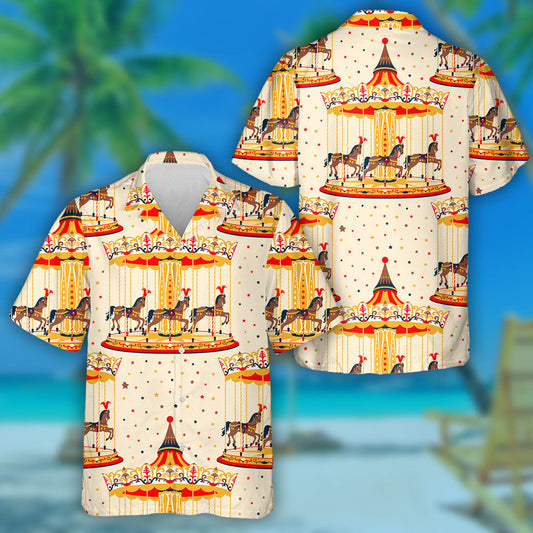 Carousel And Horse On Star Background Hawaiian Shirt, Hawaiian For Gift