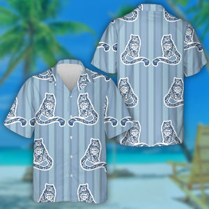 Blue Snow Leopards On Stripes Background Hawaiian Shirt, Hawaiian For Gift