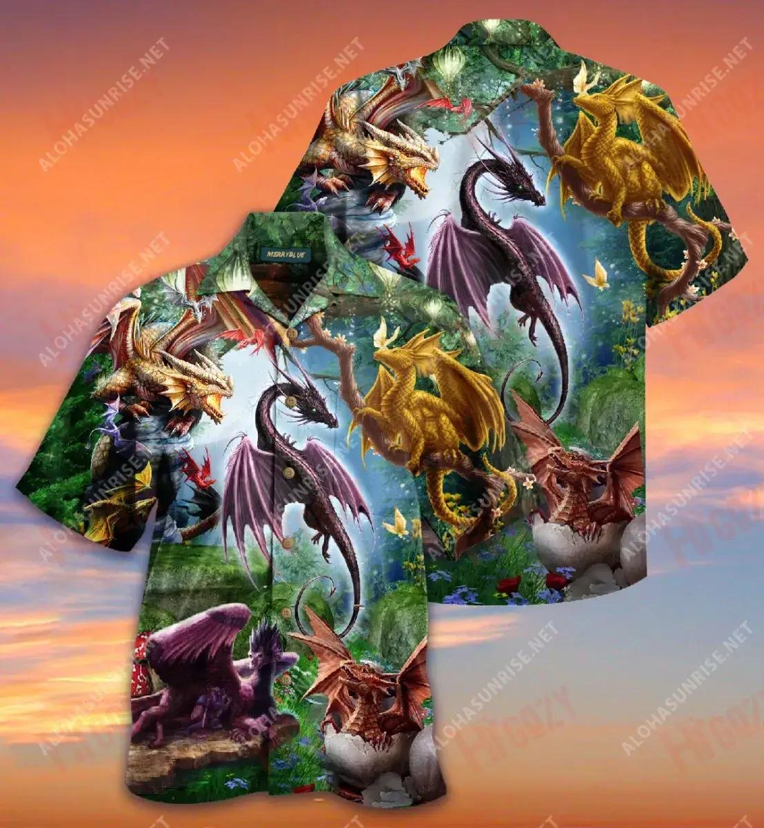 Dragon In Spring Short Sleeve Shirt Vacation Aloha Shirt Tactical Hawaiian Shirt Hawaiian Shirts For Men_Hawaiian Shirt Gift, Christmas Gift