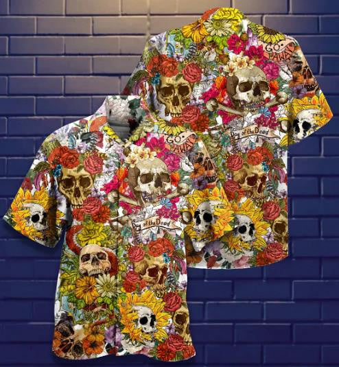Skull Day Of The Dead Flower Hawaiian Shirt,Hawaiian Shirt Gift, Christmas Gift