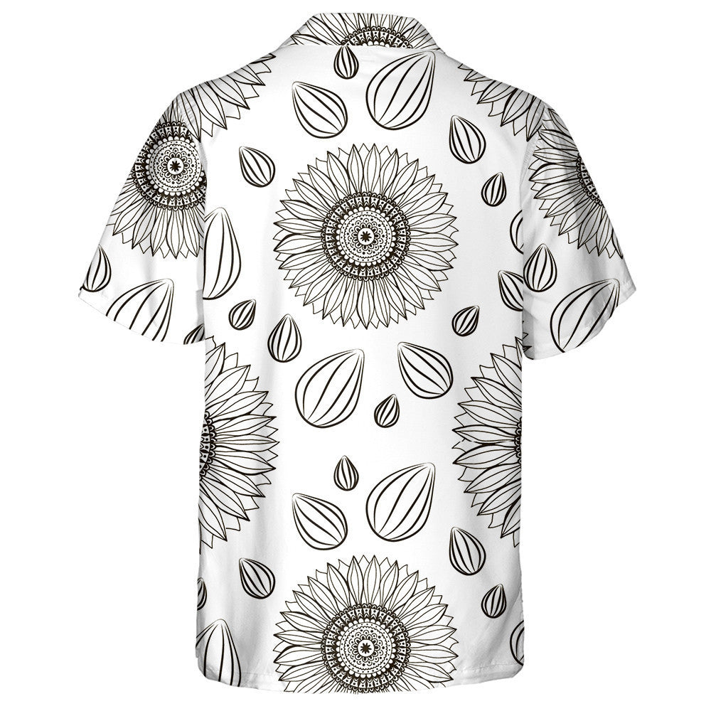 Repeating Hand Drawn Sunflowers Flower And Seeds Hawaiian Shirt, Hawaiian Shirt Gift, Christmas Gift