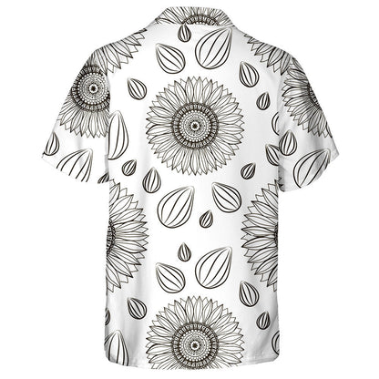 Repeating Hand Drawn Sunflowers Flower And Seeds Hawaiian Shirt, Hawaiian Shirt Gift, Christmas Gift