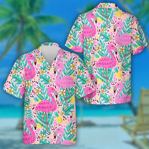 Flamingo Pineapple Tropical Flower And Monstera Hawaiian Shirt,Hawaiian Shirt Gift, Christmas Gift