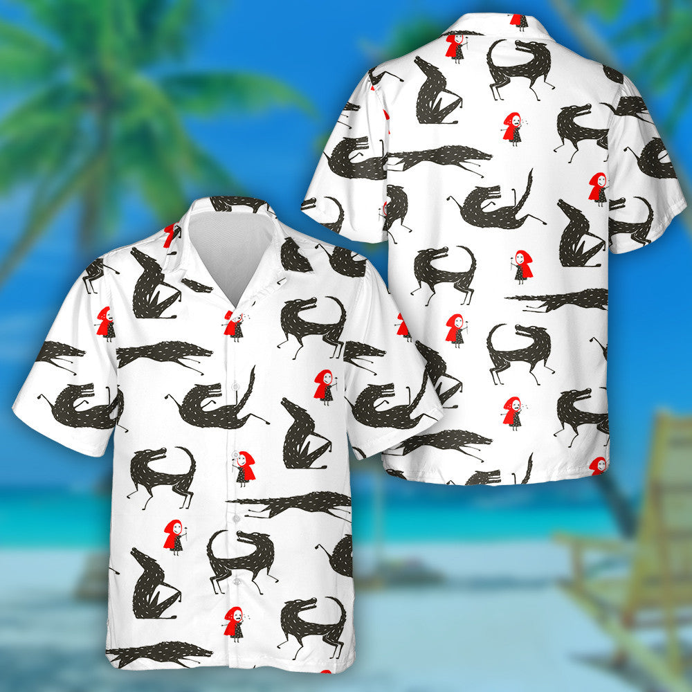 Little Red Riding Hood And Black Wolf Hawaiian Shirt, Hawaiian Shirt Gift, Christmas Gift