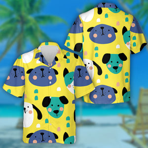 Funny Dogs Heads On Yellow Style Hawaiian Shirt,Hawaiian Shirt Gift, Christmas Gift