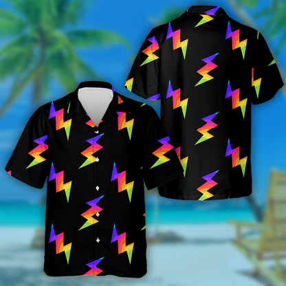 Boltaí Ideal Rainbow Lightning Patrún Cúlra Dubh Léine Haváís, Bronntanas Léine Haváís, Bronntanas Nollag