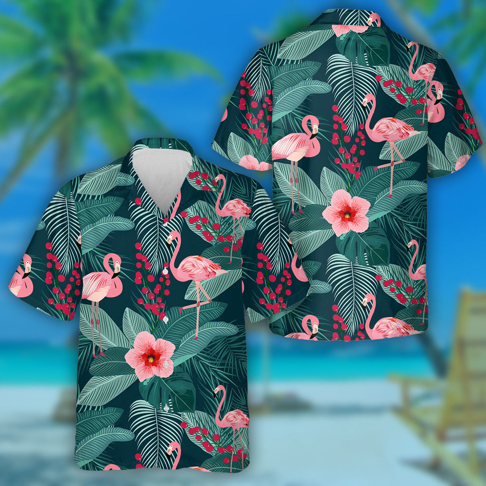 Flamingo Álainn Le pailme Tropcial Agus Banana Fág Léine Haváís, Bronntanas Léine Haváís, Bronntanas Nollag