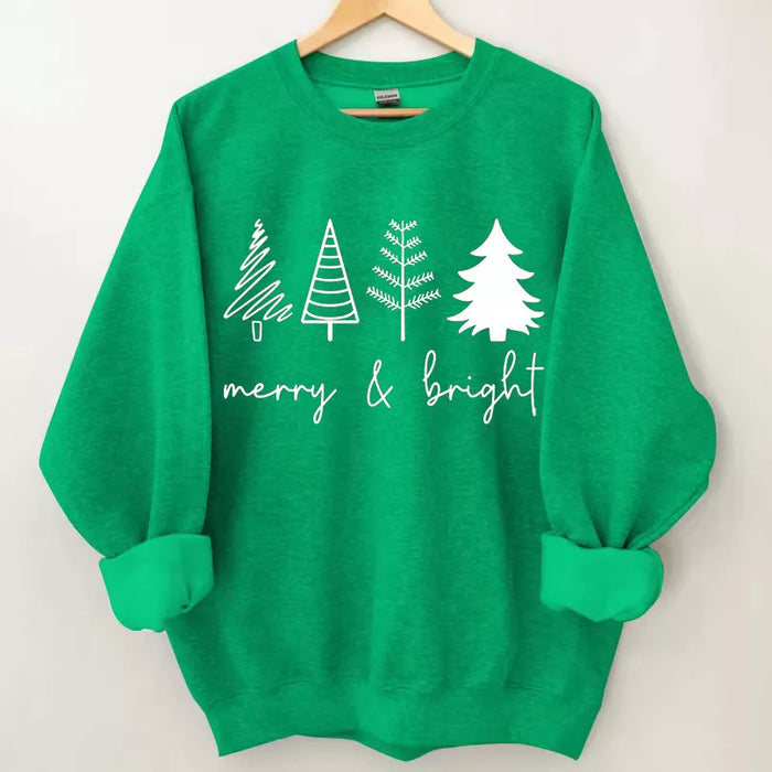 Merry & Bright Christmas Trees Sweatshirt, Christmas Shirt, Christmas Sweatshirt Cute, Christmas Winter Sweatshirt