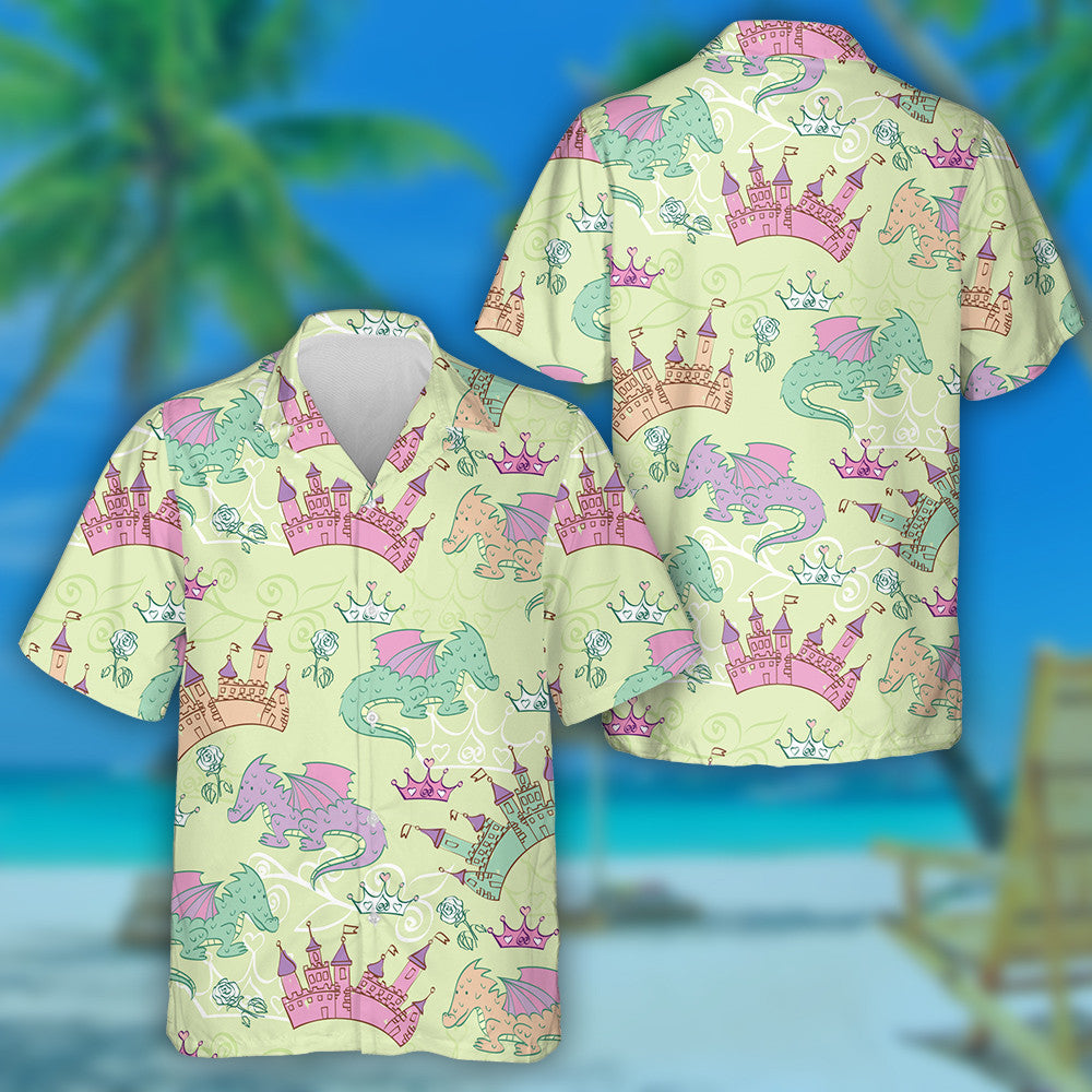Dragon With Princess Accessories And Castle Hawaiian Shirt,Hawaiian Shirt Gift, Christmas Gift
