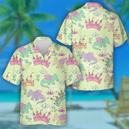 Dragon With Princess Accessories And Castle Hawaiian Shirt,Hawaiian Shirt Gift, Christmas Gift