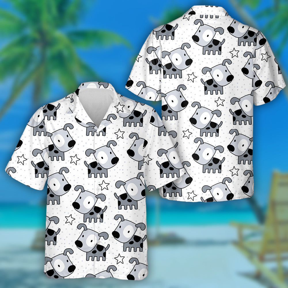 Hand Drawn Baby Grey Dog And Star Hawaiian Shirt, Hawaiian Shirt Gift, Christmas Gift