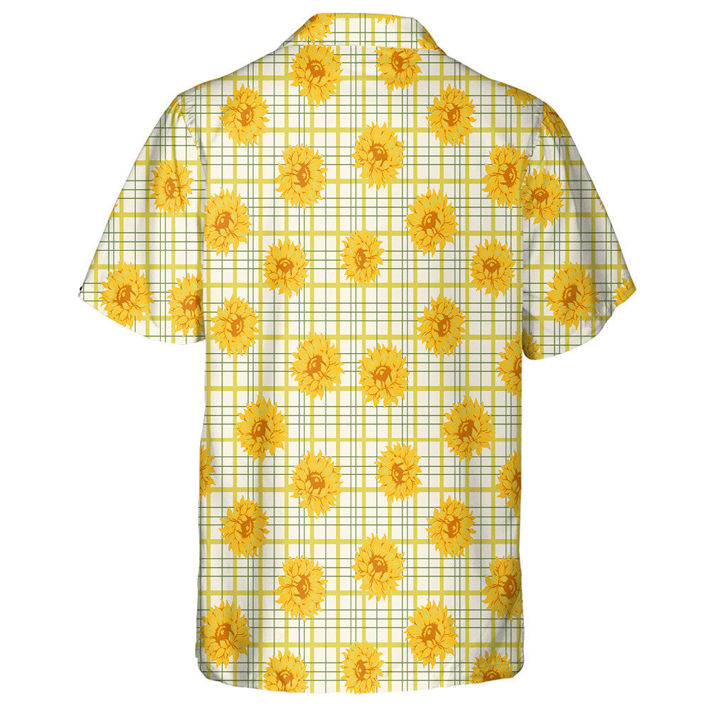 Bright Yellow Sunflower Elements On Plaid Background Hawaiian Shirt, Hawaiian Shirt Gift, Christmas Gift