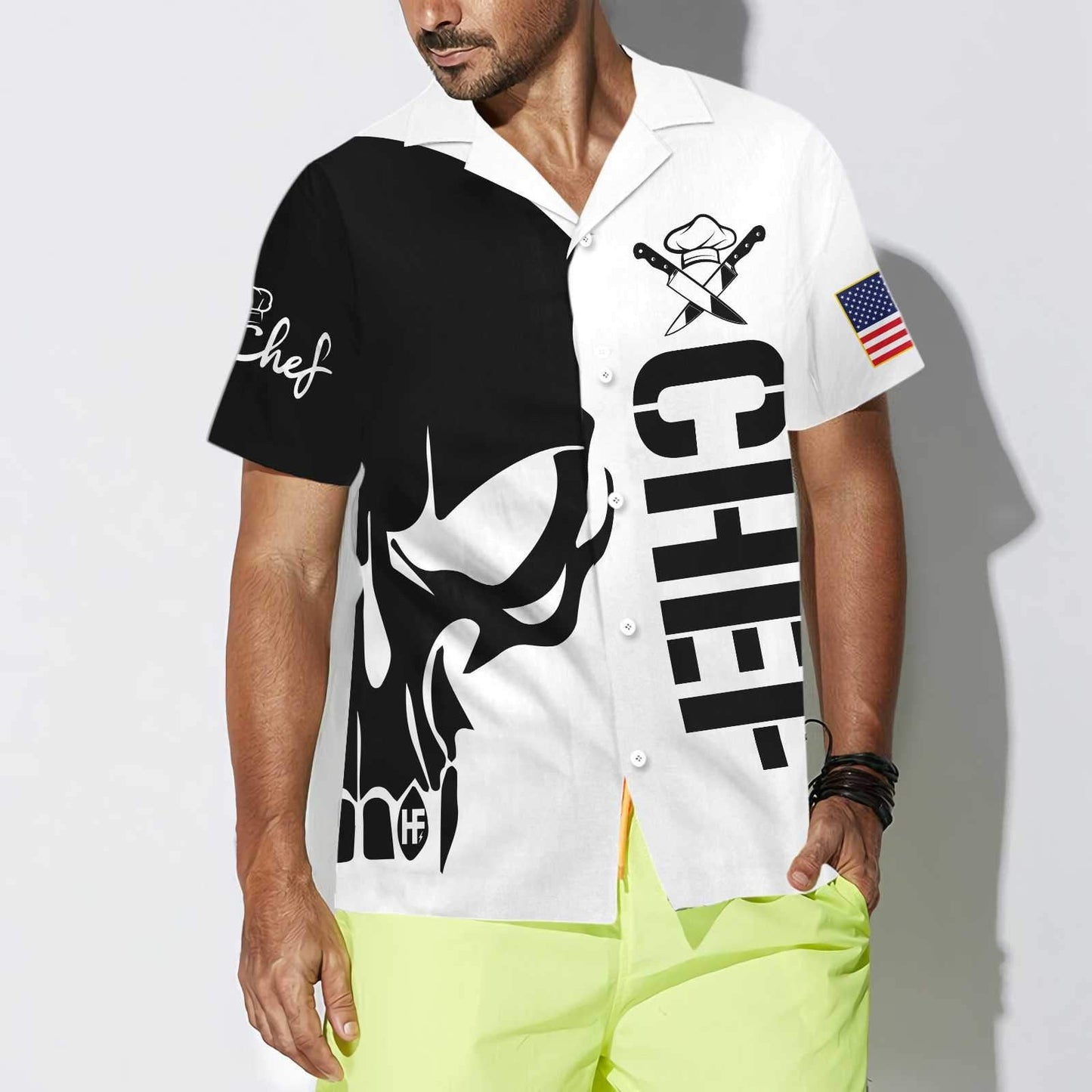 Skull Chef Black And White Design Hawaiian Shirt,Hawaiian Shirt Gift, Christmas Gift