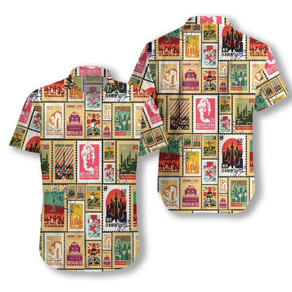 Stamps Cities World Vintage Travel Lovely Design Hawaiian Shirt, Hawaiian Shirt Gift, Christmas Gift