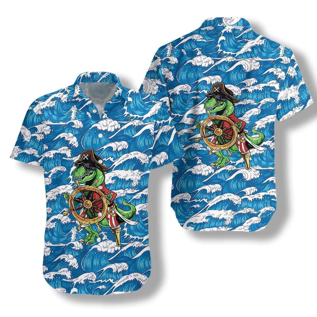 Pirate Dinosaur Awesome Background Design Hawaiian Shirt,Hawaiian Shirt Gift, Christmas Gift