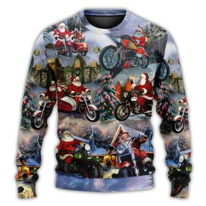 Christmas Santa Claus Driving Motorcycle Bike Gift Light Art Style Ugly Christmas Sweater, Christmas Gift, Gift Christmas 2024