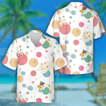 Cute Cat Play With A Yarn And Button Hawaiian Shirt, Hawaiian Shirt Gift, Christmas Gift