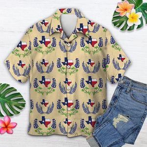 Amazing Map And Flag Of Texas Bluebonnet Pattern Hawaiian Shirt, Hawaiian Shirt Gift, Christmas Gift