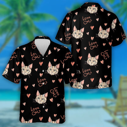 Aghaidh gleoite an Chait Agus an Chroí I Stíl Chartúin Léine Haváís, Bronntanas Léine Haváíais, Bronntanas Nollag