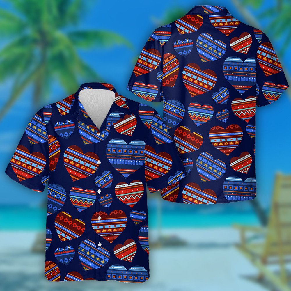 Vintage Ornaments Heart Shaped Monochrome Patriotic Hawaiian Shirt, Hwaiian For Gift