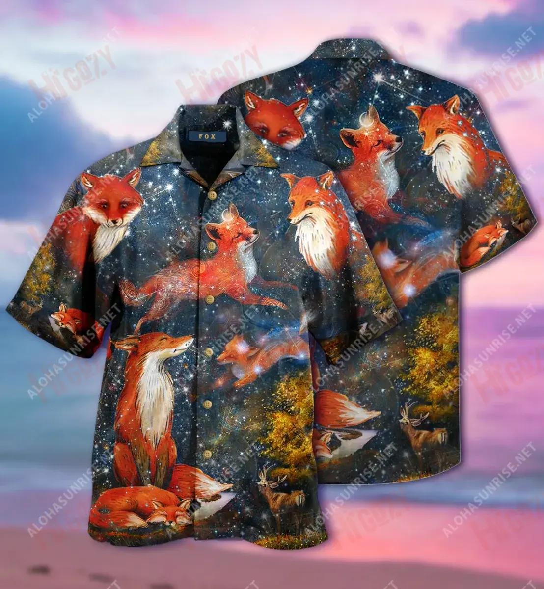 An Sionnach Sa Starlight Unisex Léine Gearr Haváís Caitheamh aimsire Léinte Haváíais Oirbheartaíochta Léinte Haváise Greannmhar, Léine Haváise, Bronntanas Nollag