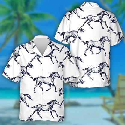 Beautiful Hand Drawn Running Thoroughbred Horses Hawaiian Shirt, Hawaiian Shirt Gift, Christmas Gift