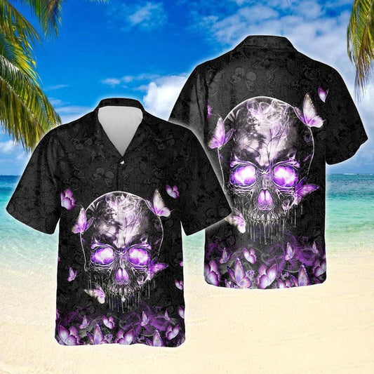 Butterfly Skull Into The Darkness Design Hawaiian Shirt, Hawaiian For Gift