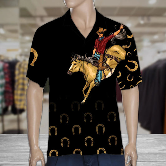 Capall Buachaill ag Marcaíocht Le Crúnna Órga I Léine Dubh Haváís, Bronntanas Léine Haváíais, Bronntanas Nollag