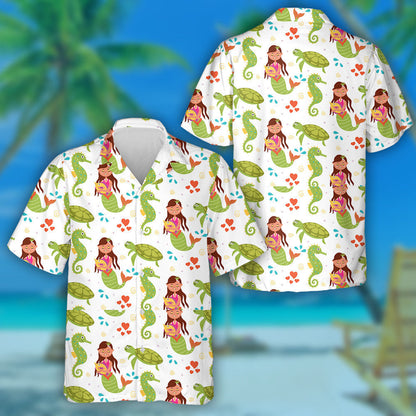 Mermaid Turtle Seahorse Marine And Ocean Hawaiian Shirt,Hawaiian Shirt Gift, Christmas Gift