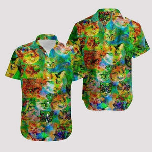 Christmas Cat Art So Cute Hawaiian Shirt Colorful Design, Hawaiian Shirt Gift, Christmas Gift.