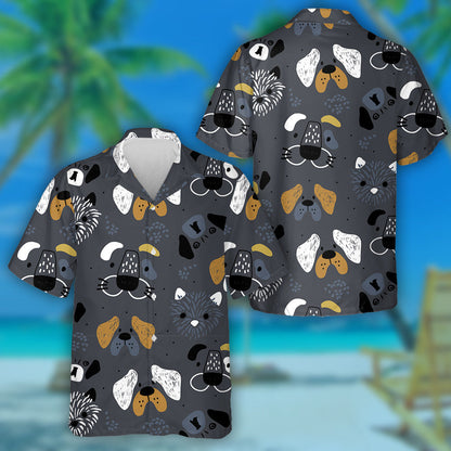 Hand Drawn Dog's Faces On Grey Background Hawaiian Shirt, Hawaiian Shirt Gift, Christmas Gift