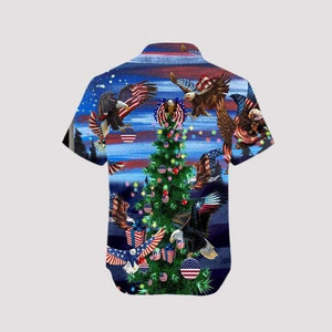 Merry Christmas Hawaiian Shirt America Eagle Colorful Tree Pattern, Hawaiian Shirt Gift, Christmas Gift.