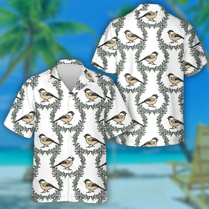 Bird Willow Tits In Floral Berry Frames Hawaiian Shirt, Hawaiian Shirt Gift, Christmas Gift