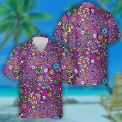 Theme Mystical Butterfly And Violet Floral Circles Hawaiian Shirt, Hawaiian Shirt Gift, Christmas Gift