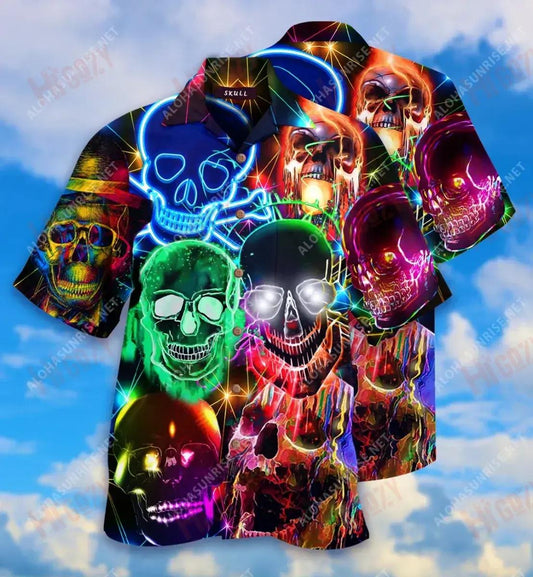 Cloigeann Glowing Unisex Léine Gearr Haváís Caitheamh aimsire Aloha Shirt Léinte Haváise Saincheaptha Léinte Greannmhar Haváís, Bronntanas Léine Haváís, Bronntanas Nollag